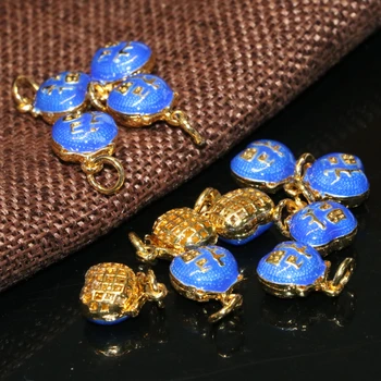 Naujas mados 11*13mm aukso spalva mėlyna emalį palaiminti maišo formos cloisonne lašas priedai tarpiklius karoliukai pakabukai papuošalai 5vnt B2479