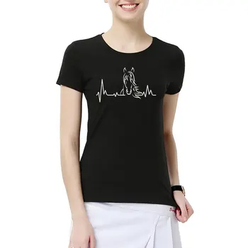 Naujas Mados Moterų Mergina širdies Plakimas Arklių T Shirts Vasaros Stiliaus trumpomis Rankovėmis Medvilnės Mielas Jojimo Arklys Moteris, T-shirts