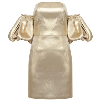 Naujas Prabangus Mados Seksualus Stebėjimo Gaiduko Rankovėmis Aukso Mini Bodycon Tvarstis Suknelė 2020 Elegantiškas Femal Arti Klubo Šalis Suknelė