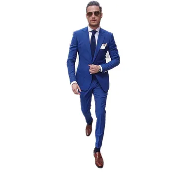Naujus Mėlynos spalvos švarkas oficialių verslo kostiumai, slim fit švarkas vyrams kostiumu vyriški vestuvių kostiumai groomsmen smokingas užsakymą (striukė+kelnės)