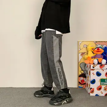 Neploha Vyras Laiškas Grafinis Atspausdintas Džinsai korėjos Streetwear Vyrų Atsitiktinis Negabaritinių Džinsinio audinio Kelnės Hip-Hop Vyrų Džinsai Drabužiai