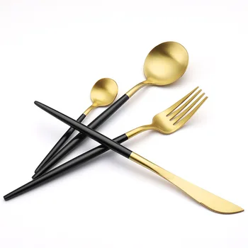 Nerūdijančio plieno portugalijos stalo įrankių rinkinys, šakutė ir šaukštas nustatyti, Šiaurės vakarų maisto juodojo aukso kepsnys, peilis ir šakutė šaukštas keturias