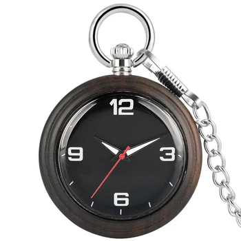 Nešiojamų Ebony Mediniai Kišeninio Laikrodžio Vyrai Moterys Glausta Arabiškais Skaitmenimis Dial Kišeniniai Lydinio Pakabukas Grandinės