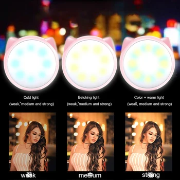 Nešiojamų Mielas Mini Selfie Žiedas Šviesos diodų (LED Blykstė, Telefonas Objektyvo Šviesos USB Įkrovimo Įrašą Mobiliojo Telefono Užpildyti Lempos Moterų Selfie Žibintai