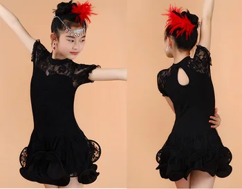 Nėriniai Vaikams Kids lotynų Praktikos Šokių Drabužiai Dancewear Konkurencijos Suknelė Tango Flamengo Salė, Rumba Salsa, Cha Cha Mergaitėms