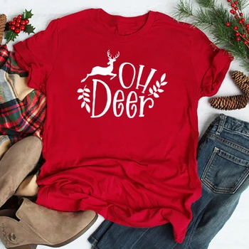 Oh Deer Juokingi Grafikos Kalėdų Moterų Marškinėlius Medvilnės O Kaklo Viršų Tees Trumpomis Rankovėmis Unisex Atsitiktinis Kawaii Moterų Drabužių Lašas Laivas