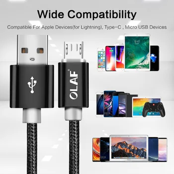 OLAF Nailono Tinklelio Micro USB Laidas Duomenų Sinchronizavimo USB Chargering Kabelis Samsung HTC LG huawei xiaomi 