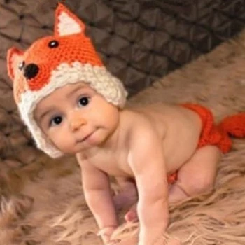 OOTDTY Naujagimiui Fotografijos Rekvizitai Kūdikių Hat & Kelnės Kostiumas Vertus, Nėrimo Fox Kūdikių