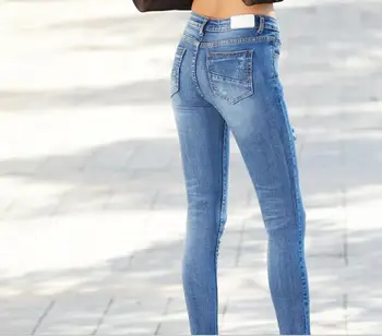 Pavasario džinsinio džinsus moterims plonas aukštos elastinga juosmens liesas pieštuku kelnės, džinsai, kelnės balinti didelis dydis moterų plauti atsitiktinis