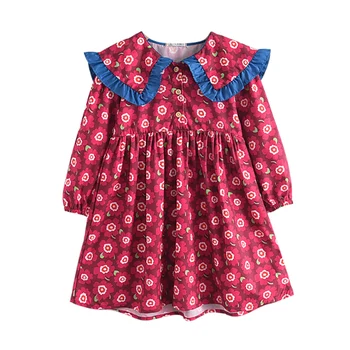 Pavasario Mergaitės Lėlės Apykaklės Gėlių Sijonas Moterų Kūdikių Korėjos Stiliaus Susiėmę Ilgomis Rankovėmis Suknelė Vaikams Laisvalaikio Apranga, Drabužiai Naujas Stilius