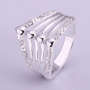 Pirmaujančių mados asmenybė, paprastas ir elegantiškas Žiedai, sidabro penkios eilutės, geometrinio modeliavimo Žiedas sidabro klasikinių modelių R416