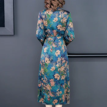 Plus Size Naują Pavasario Moterų suknelė Stovėti Kaklo Plonas 2020 Sunkiųjų Pagirdyti Gazas Šilko Paprasto Gambiered Ilgos Suknelės 9007