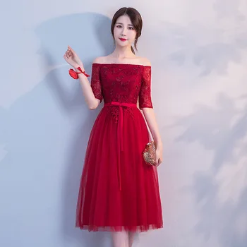 Popodion bridesmaid dresses raudona bridesmaid suknelę vestuvių svečių suknelė vestido de festa N1010