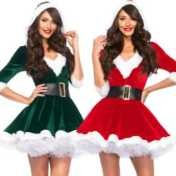 Populiarus Ponios Kalėdų Senelio Kostiumas Cosplay Apranga Waistbelt Išgalvotas Suknelė