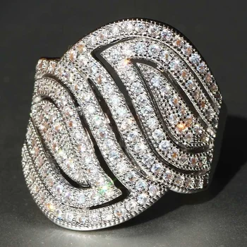 Prabanga inkrustacijos cirkonis sidabro padengtą žiedas ponios perdėti mados išskirtinį juvelyrikos nuotaka vestuvių vestuvinis žiedas jubiliejų