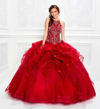 Prabanga Raudona Quinceanera Suknelės Sidabro Karoliukai Nėrinių Kamuolys Suknelė Promenadzie Suknelė Pakopų Sijonai Vestido De Festa Saldus 16 Suknelė