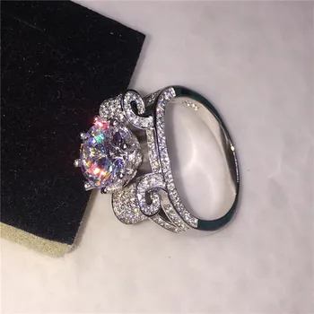 Prabangių Gėlių 18K rose aukso Žiedai Moterų Amžinas 925 Sterlingas sidabro 5ct Diamond Engagement Vestuvių Žiedo, brangakmenio Papuošalai