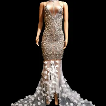 Prabangus Cirkonio Suknelė Moterims Blizgančių Kristalai Vakaro Gėlių Ilga Uodega Suknelės Elegantiškas Mergina Prom Gimtadienio Apranga