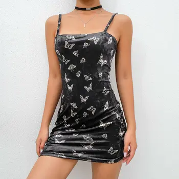 Prekės Moterų Sexy Black Velvet Jaustis Berankovis Suknelė Apkalbų Gyvūnų Spausdinti Diržas Sundress Bodycon Mini Pieštuku Vestidos Womens
