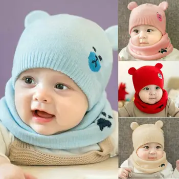 Pudcoco Kūdikių Reikmenys Bamblys Mergaičių Mergaitė Kūdikių Skrybėlę Žiemos Trikotažo Beanie Kepurė Hat+Šalikas 2vnt Karšto Pardavimo Nustatytas 0-24Months