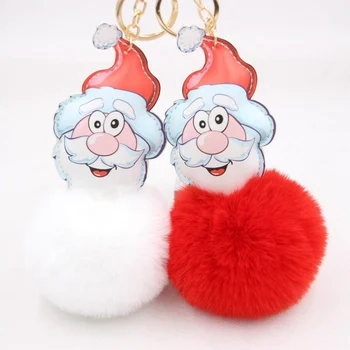 Purus Santa Claus Keychains Pagrindinių Padengti Pompom Dirbtiniais Triušio Kailio Kamuolys Kalėdų Dovanų Paketų Prižiūrėtojų Raktinę Turėtojas Pakabukas Priedai