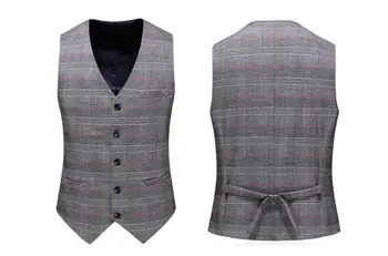 PViviYong prekės 2020 m. aukštos kokybės kostiumas vyrams laisvalaikio pilka tinklelis slim Verslo Kostiumas Trijų dalių (Švarkai + Liemenė + Kelnės) 6727
