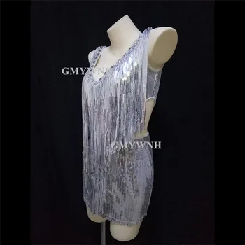 R56 Seksuali moteris ašigalio šokių suknelė sidabro quins maišelį klubo sijonas dj rankovių kutai, sidabro blizgančių apranga atlikti aprengti kostiumas
