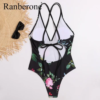 Ranberone vientisi maudymosi kostiumėlis Moterims Seksualus Push-Up maudymosi Kostiumėliai, Gėlių Maudymosi Kostiumai Kryžiaus Tvarstis Paplūdimio Drabužiai Gilia v Monokini 2020 m.