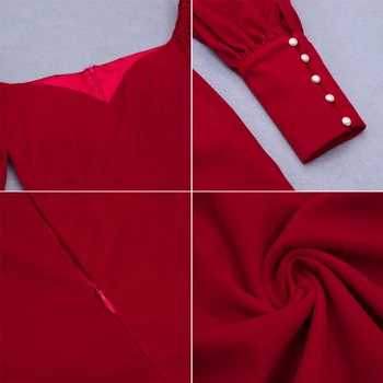 Raudona Mini Suknelė Moterims 2021 M. Pavasarį Aksomo Seksualus Giliai V-Kaklo, ilgomis Rankovėmis Pynimas Suknelė Mados Įžymybė Šalies Moterų Vestidos