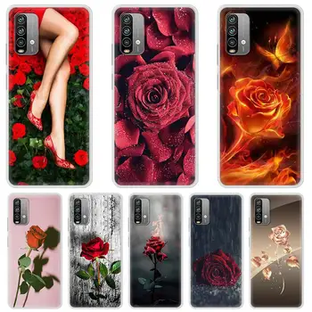 Raudona Rožė Gėlių Atveju Xiaomi Redmi Pastaba 9S 8 9 8T 7 9A 7A 8A 6A K30 Pro Permatomas Matinis Silikonas Telefono Dangtelį Krepšys