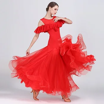 Raudonasis šokių suknelė moteris sportinių šokių drabužių raudona ispanų flamenko suknelė vienos valsas suknelė pakraštyje tango suknelė foxtrot suknelė