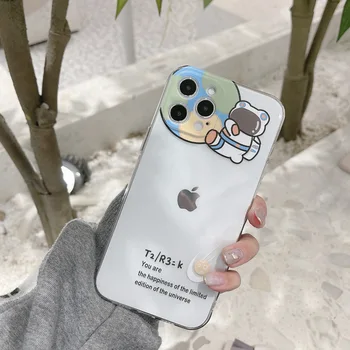 Retro kawaii Mėnulis žemės Ploto lokys meno japonijos Telefono dėklas Skirtas iPhone 12 11 Pro Max Xr Xs Max 7 8 Plius 7Plus atveju Mielas Minkštas Viršelis