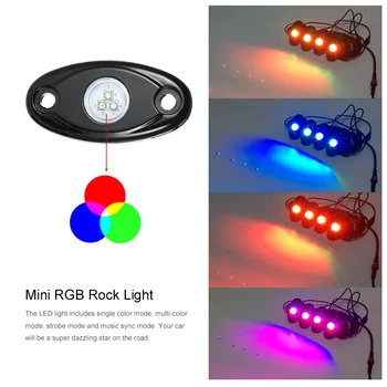 RGB LED 4pcs 12V Roko Žibintai Belaidžio Kontroliuojamos Muzika Mirksi IP67 atsparus Vandeniui, skirti 