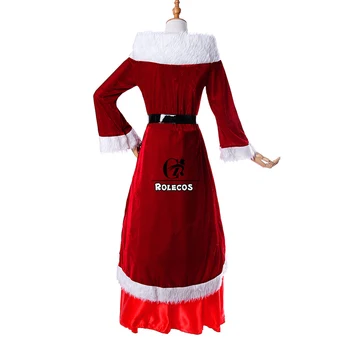 ROLECOS Kalėdų Dress Santa Claus Cosplay Kostiumų Raudona Moterų Kostiumas Kalėdų Fancy Dress Kalėdos Žiemos Ilgos Šalis Suknelė