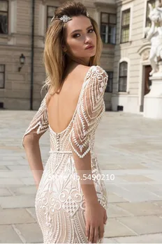 Royal Elegancija Undinė Mados Nėriniai Vestuvių Suknelė Prabanga Nuotaka Chalatai 2020 vestido de noiva Muitinės Padaryta Pusė Rankovės