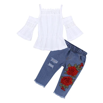 RT011 Vaikai nustatyti drabužių mergaitės viršūnes t-shirt+gėlių spausdinti kelnes 2vnt kūdikių drabužius vasarą, rudenį ware