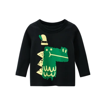 Rudenį Kūdikis Berniukas Animaciją Dėvėti Top Hat Gentlemanlike Dinozaurų Dugno Marškinėliai Vaikams Apvalios Kaklo Medvilnės Ilgomis Rankovėmis T-Shirt