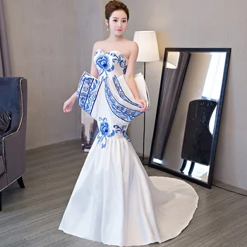 Rytų Vakaro Suknelės Ilgo Stebėjimo Siuvinėjimo Cheongsam Balta Kinijos Derliaus Moterų Tradicinio Stiliaus Suknelė Chinois Femme