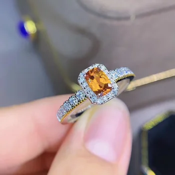 Ryškus Oranžinis Granatas žiedas Gamtos nekilnojamojo raudonas granatas partschinite Žiedas 925 sterlingas sidabro Fine jewelry