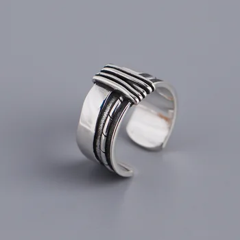 S925 sidabro moterų žiedas, originalus dizainas, reguliuojama anga, paprastas retro geometrinis mazgas plataus veido sidabro žiedas moterims
