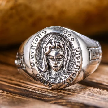S925 sterlingas sidabro papuošalai drožyba Marija meldėsi už vyrų ir moterų retro mados atidarymo reguliuojamas žiedas