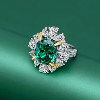 S925 Sterlingas Sidabro Žiedai Moterims, Vestuvių, Sužadėtuvių Ponios Žiedas Bauda Papuošalai Dovana Prabanga Green Diamond Ring Moteris