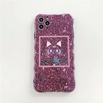 Sailor Moon Luna katė blizgučiai merginos Telefono dėklas Skirtas iPhone 11 Pro Max atveju Mielas apima, 