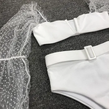 Seksualus Akių bikini komplektas ilgomis rankovėmis Dot maudymosi kostiumėlį Moterų Aukšto Juosmens Diržas Bikini 2020 Kietas maudymosi kostiumėliai, Maudymosi Kostiumą, Moterims
