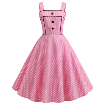 Seksualus Derliaus Pink Polka Dot Vasaros Suknelė Moterims 2021 Retro Spageti Dirželis Šalies Pin Up Rockabilly Suknelės Plius Dydžio Drabužius Femme