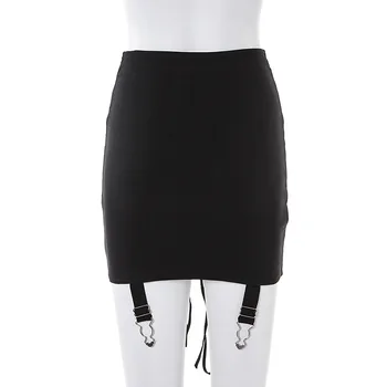 Seksualus, Moterų Nėriniai Aukšto Juosmens Slim Juodas Sijonas, 2021 Naujas Clubwear Mini Sijonas Moterų Gotikos Stiliaus Mados Sagtis