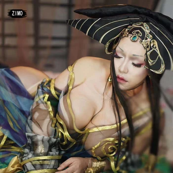 Senovės kinų stiliaus hanfu suaugusių moterų žmogus tiulio komplektus seksualus kostiumas apdangalai, kailis pasakų drag queen festivalio scenoje rodyti