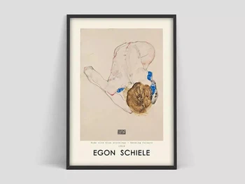 Sienos Menas Modulinės Egonas Schiele Sėdinti Moteris su Mėlyna Drobės, Nuotraukų, Namų Dekoro Tapybos Spaudinių Plakatas Kambarį Cuadros Rėmelį