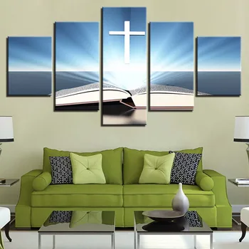 Sienos Meno Tapybos Drobės HD Spaudinių Namų Puošybai Jėzaus 5 Gabalus, Naktiniai Fone Modulinės Nuotraukas Klasikinis Kūrinys Plakatas