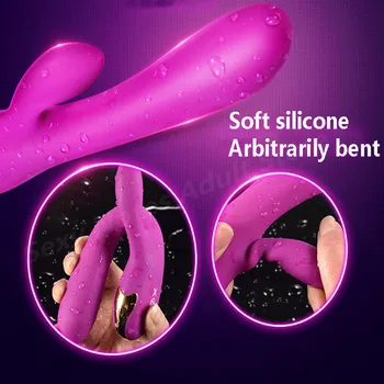 Silikono Dviguba Vibracija Šildymo Triušis Dildo Sekso Žaislas Moterims Masturbator G Spot Klitorio Stimuliatorius Vibratoriai USB Įkrovimas